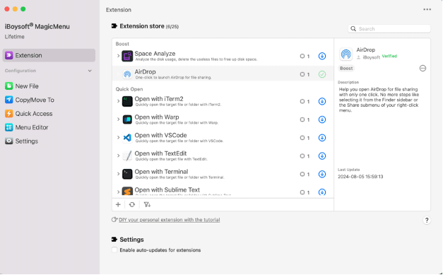 Extensión de AirDrop en Mac mediante iBoysoft MagicMenu
