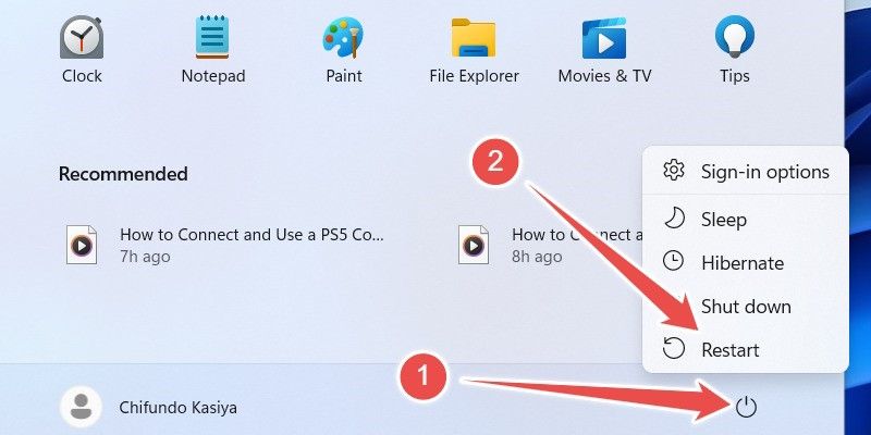 Перезагрузка ПК с Windows 11