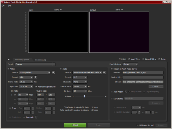 Иллюстрация настройки потоковой передачи