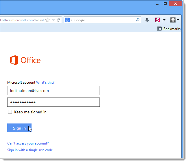 Окно входа в учётную запись Microsoft