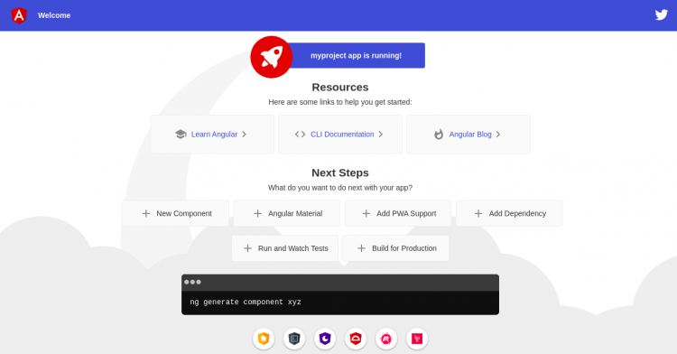 Стартовая страница созданного проекта Angular