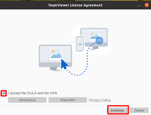 Окно принятия лицензионного соглашения TeamViewer