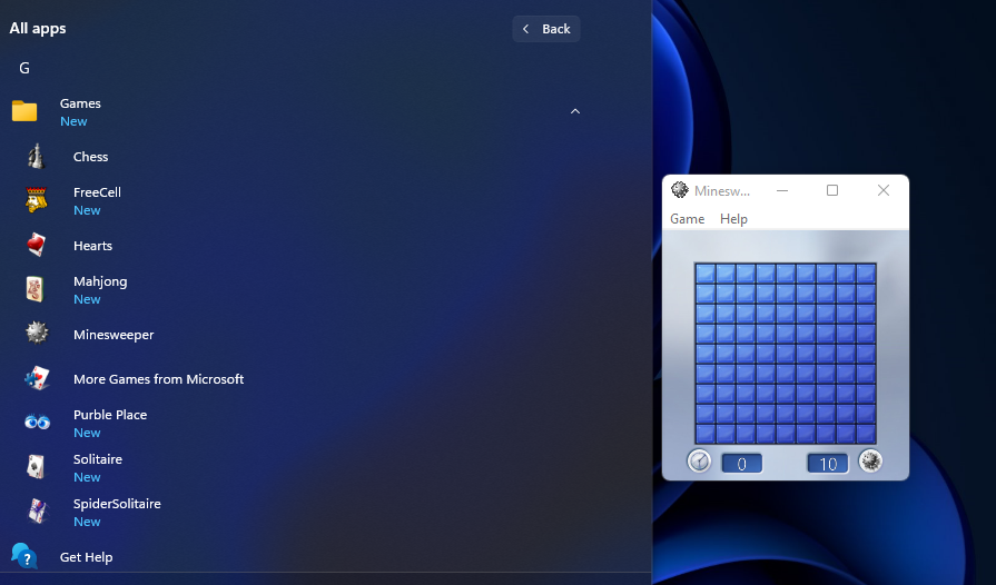 Окно игры Minesweeper после установки