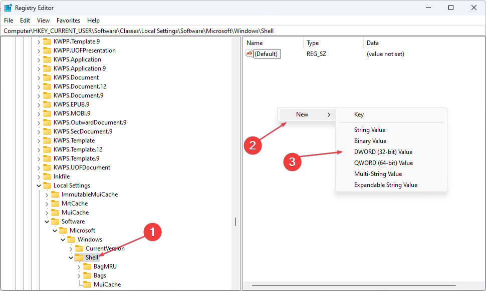 Создать параметр BagMRU Size в реестре