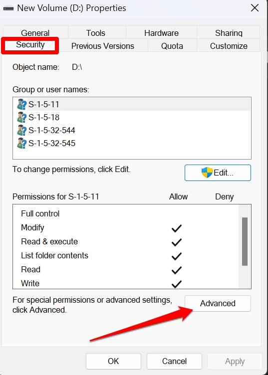 Дополнительные параметры безопасности внешнего диска