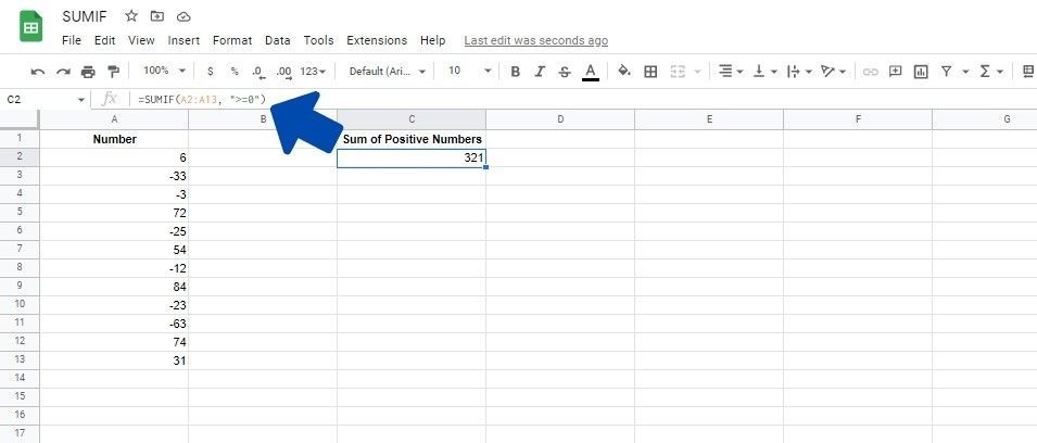 Пример использования SUMIF для числового условия