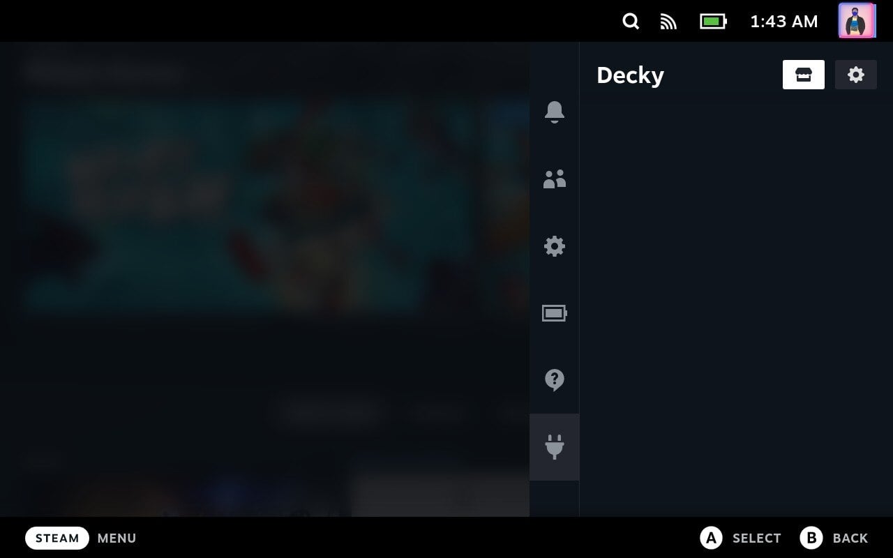 Меню быстрого доступа с иконкой плага (Decky)