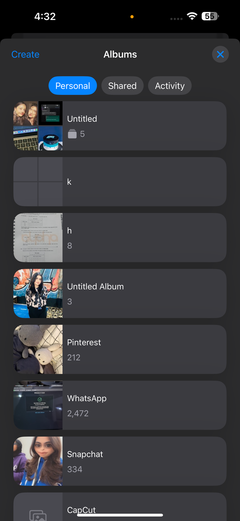 Все альбомы в приложении «Фото»