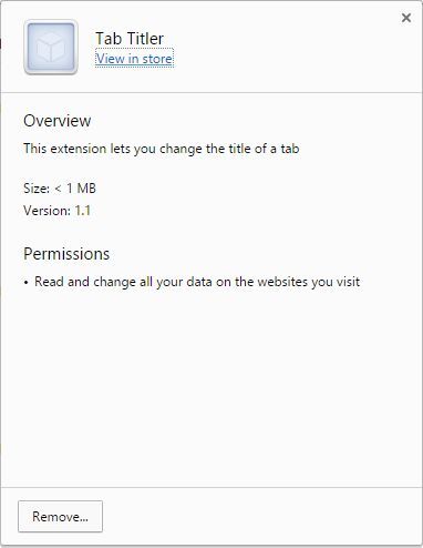 Интерфейс Tab Titler показывающий изменённое название вкладки