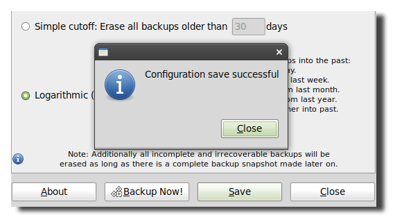 Сохранение настроек SBackup