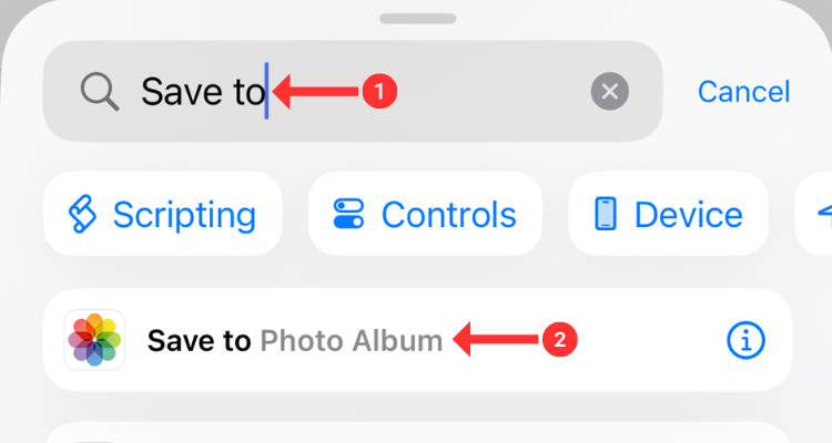Добавление действия сохранения в альбом «Photos».