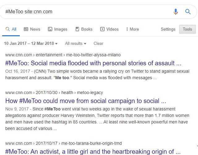 Скриншот: поиск по хештегу внутри сайта за определённый период