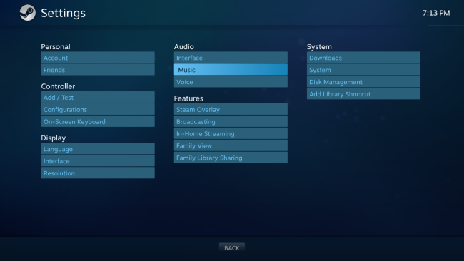 Добавление папок с музыкой через Big Picture Mode