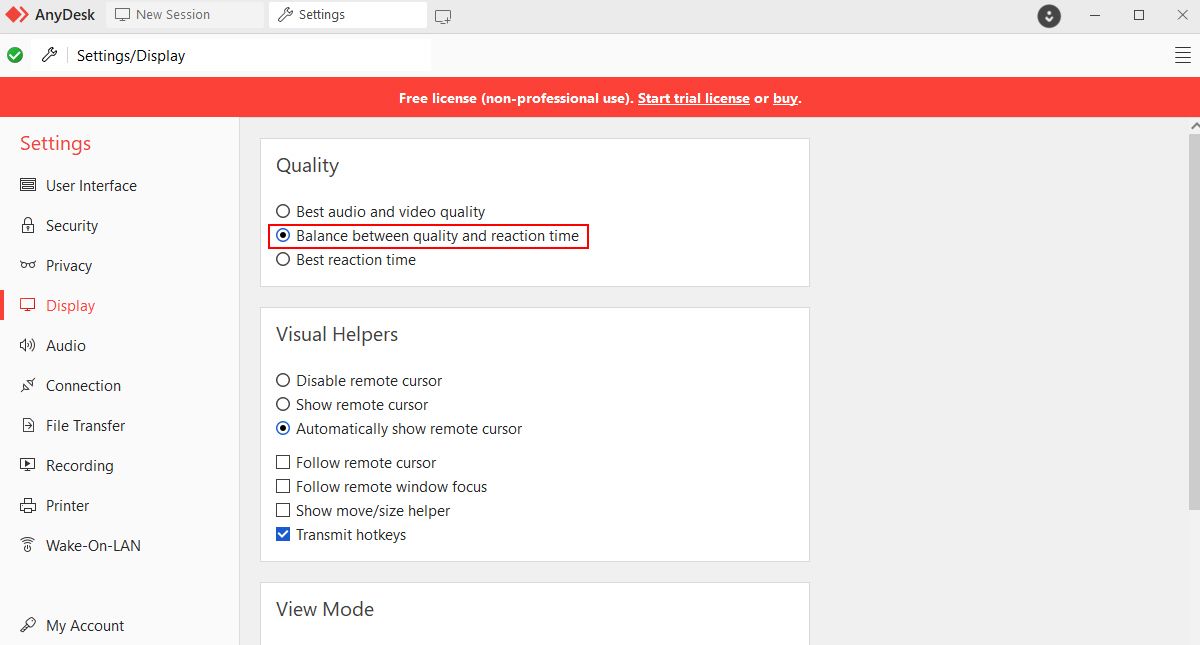 Настройки отображения AnyDesk