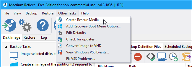 Пункт меню для создания загрузочной среды в Macrium Reflect