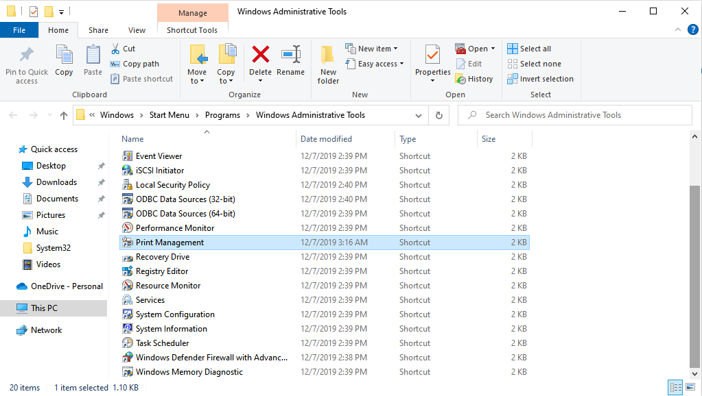 местоположение ярлыка 'Средства администрирования' в меню Пуск