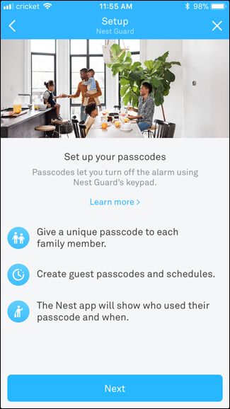 Экран создания PIN‑кода в приложении Nest