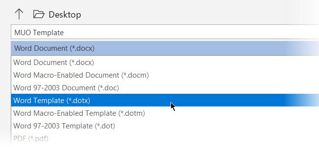 File save option for the Document Template format