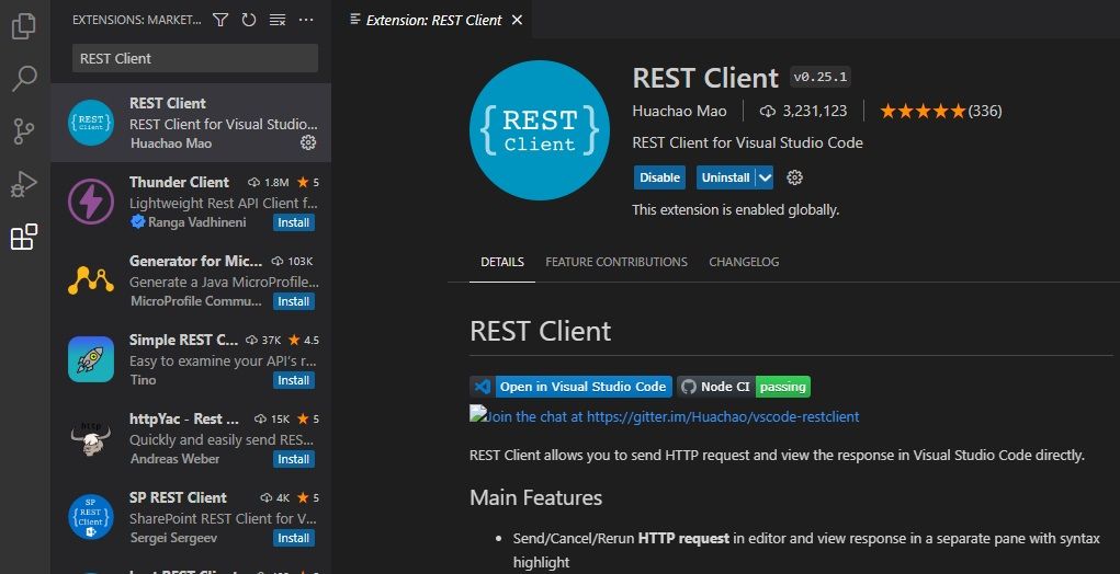 Изображение расширения REST Client в Visual Studio Code
