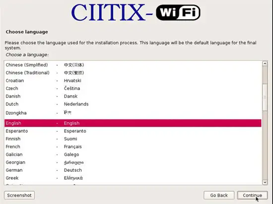 Выбор языка установки CIITIX-WiFi