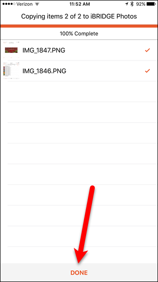 Копирование завершено в iBridge 3