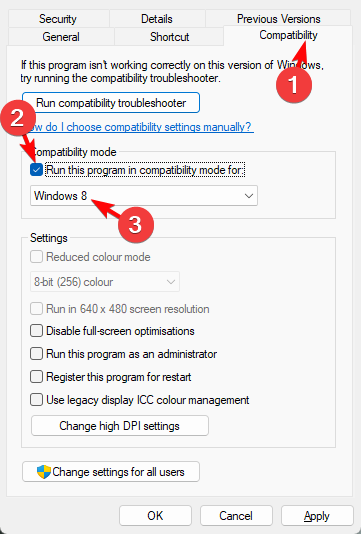 Включение режима совместимости для исполняемого файла