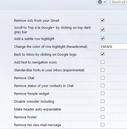 Скриншот страницы опций Gmelius с перечнем параметров