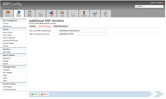 Параметры FastCGI для новой версии PHP в ISPConfig