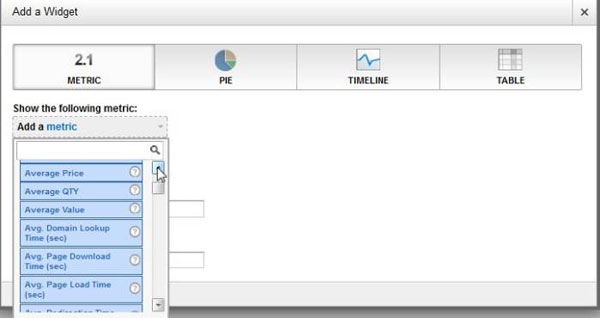 Виджет с выбором метрик и размеров