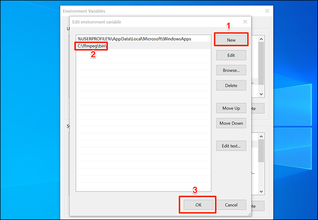 Добавление пути FFmpeg в системную переменную PATH