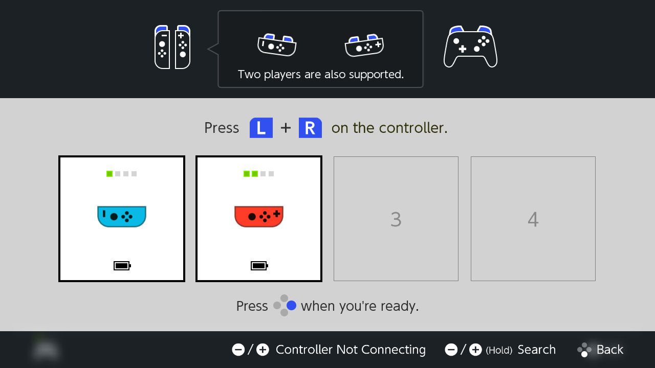 Два Joy‑Con, подключенные к Nintendo Switch в меню «Контроллеры».