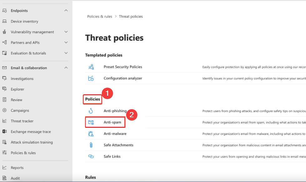 Редактирование разрешённых и заблокированных отправителей