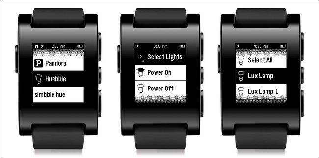 Интерфейс Huebble на Pebble: управление цветом ламп