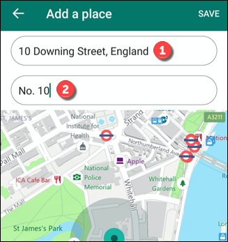 Форма для названия и адреса сохраняемого места