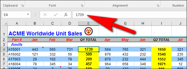 Ячейка, содержащая результат вместо формулы