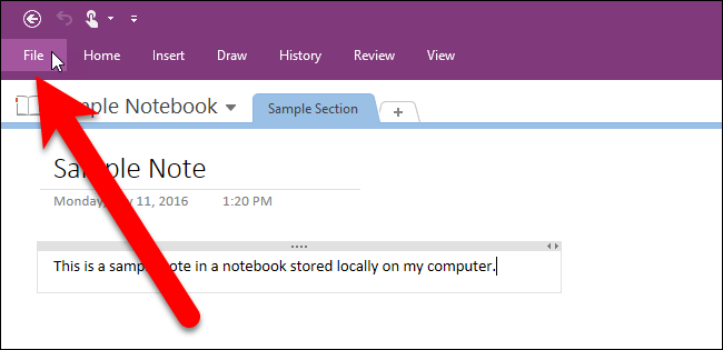 Вкладка Файл в OneNote