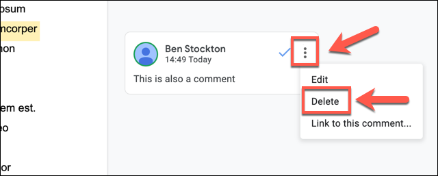 Меню с тремя точками в окне комментария — опция Удалить