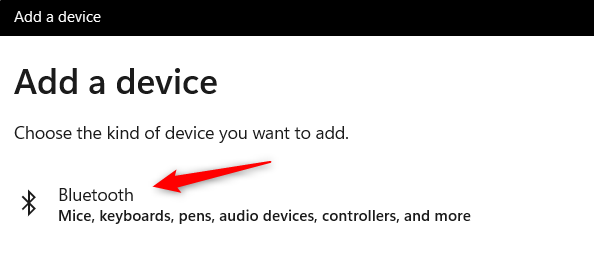 Выбор Bluetooth в окне Добавление устройства.