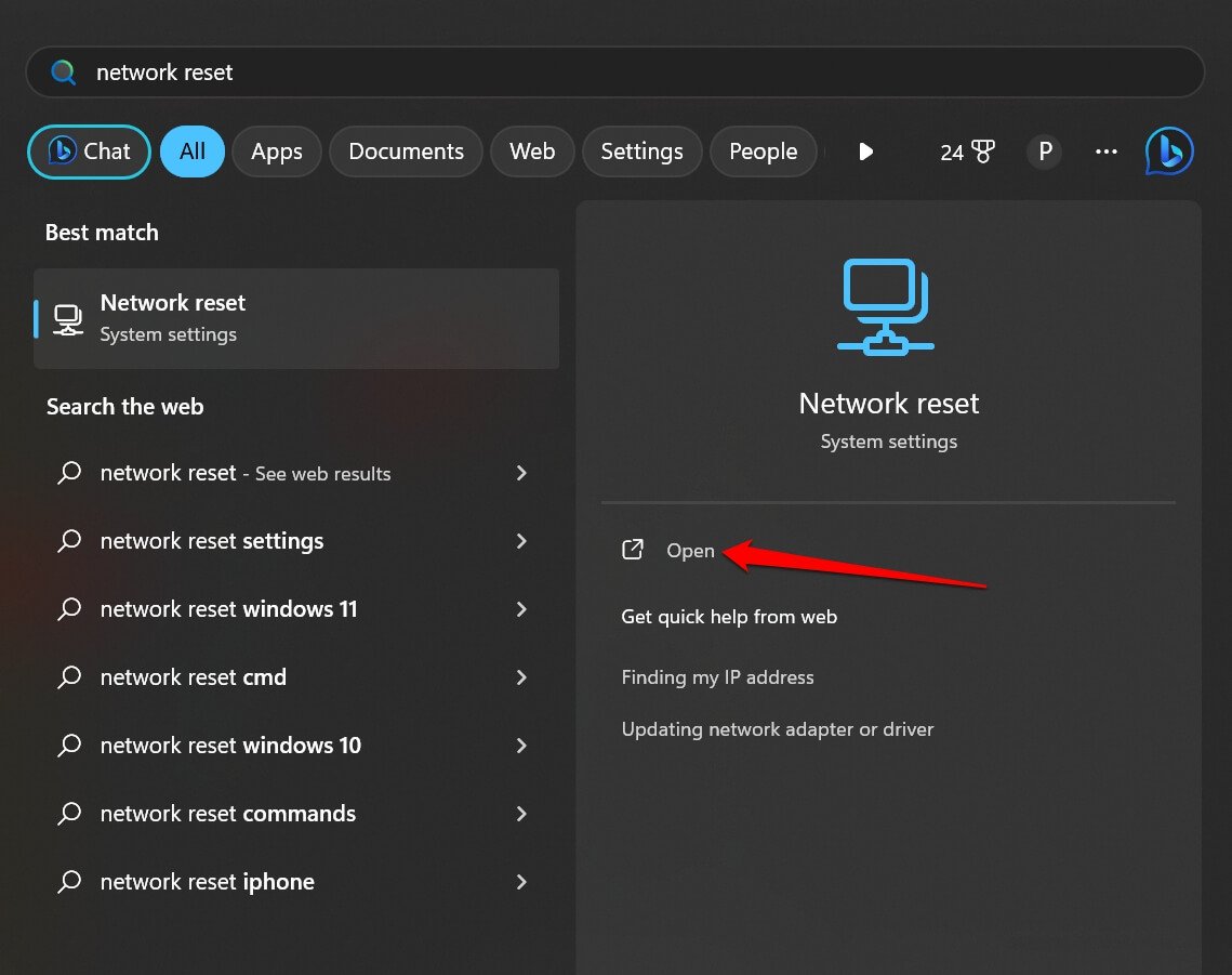 Restablecer red en Windows
