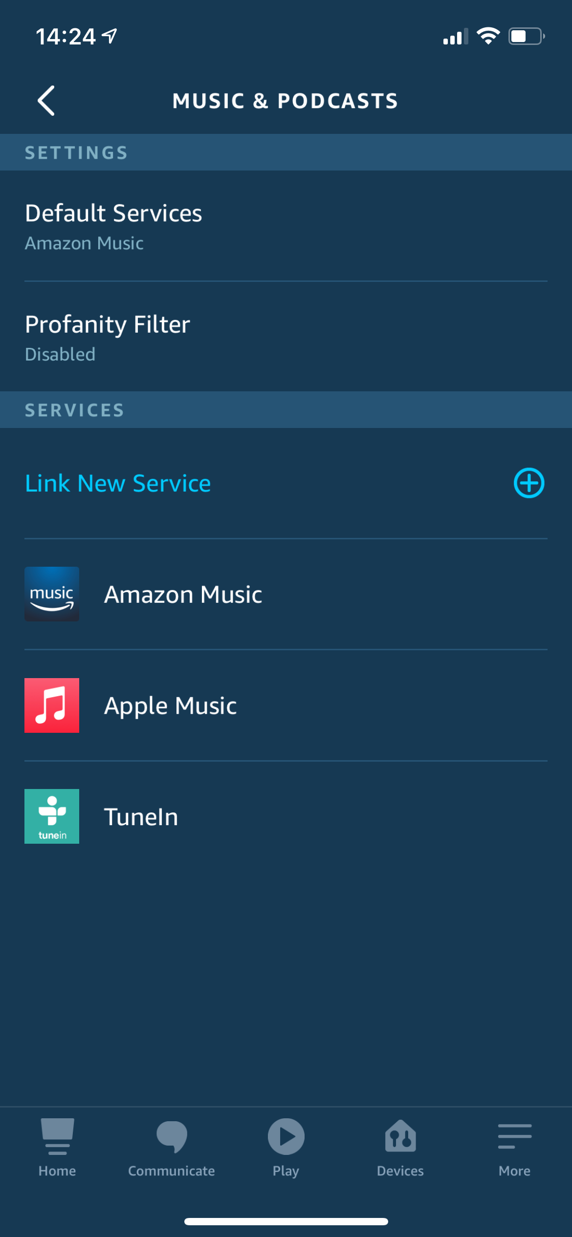 Экран для добавления нового сервиса в Alexa
