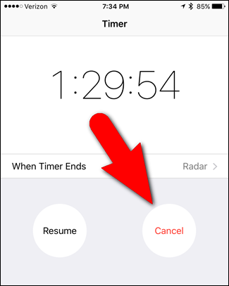 Отмена таймера кнопкой Cancel