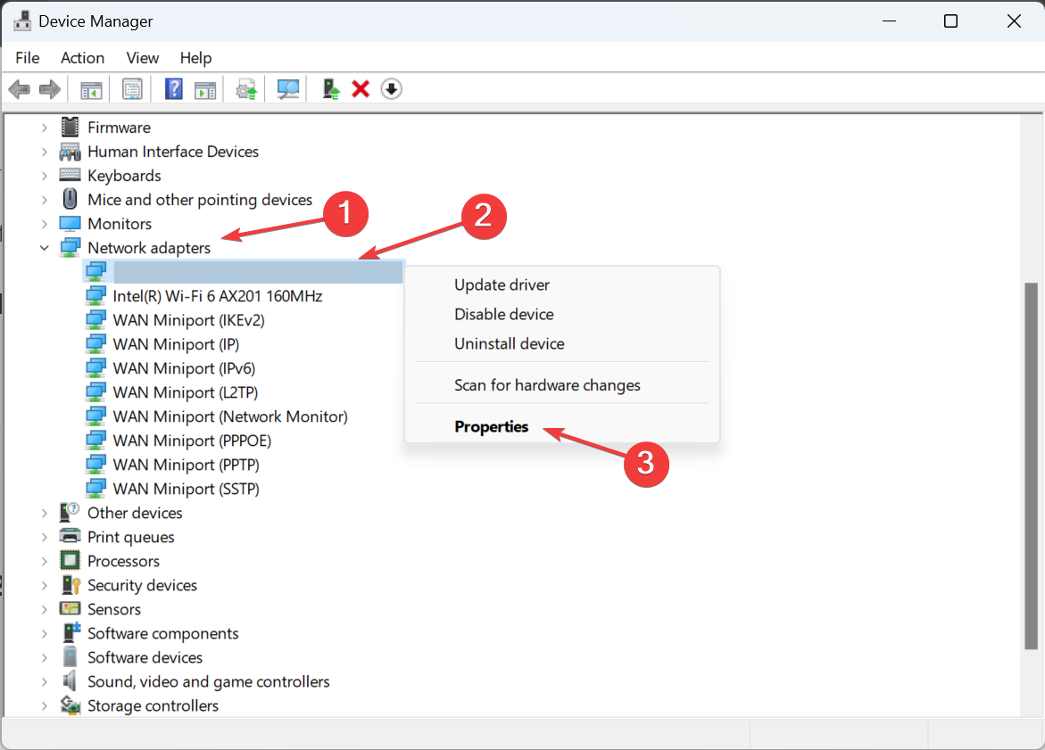 Окно свойств устройства