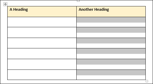 Пример таблицы с выделенными ячейками для сложного разбития