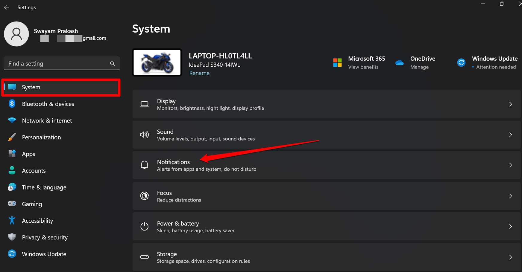 Параметры уведомлений Windows 11