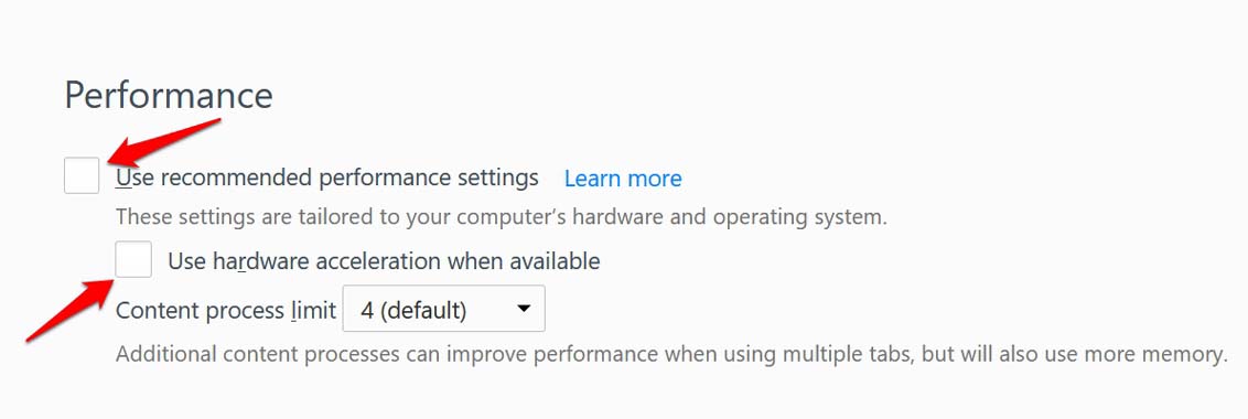 Отключение аппаратного ускорения в Firefox