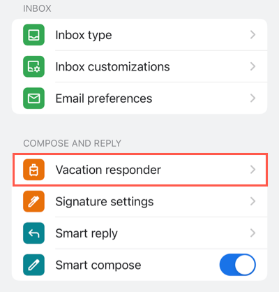 Пункт Vacation Responder в настройках аккаунта Gmail