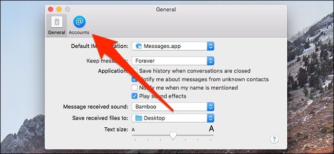 Вкладка Учетные записи в настройках Сообщений на Mac