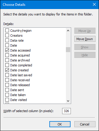 Проводник с добавленными столбцами