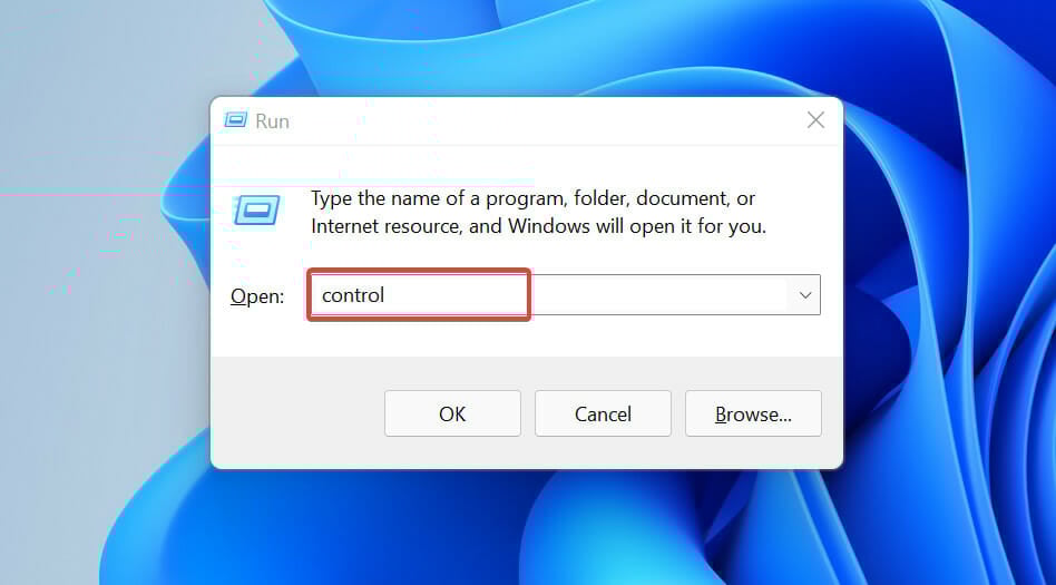 Opening control panel using Run