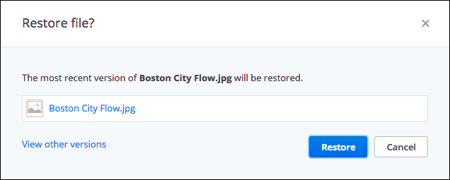 Диалог восстановления файла в Dropbox